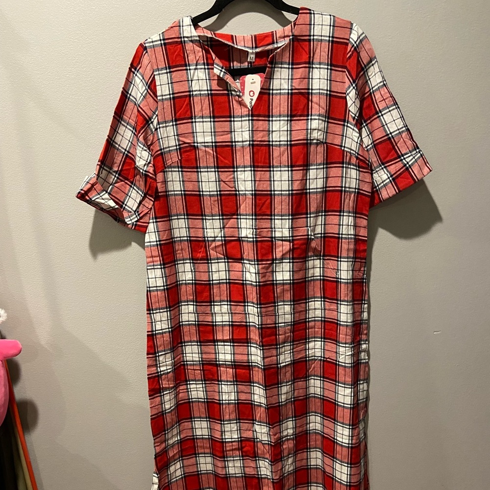 Patpat Plaid Red Long Shift T-Shirt Casual Summer Dress VINTAGE